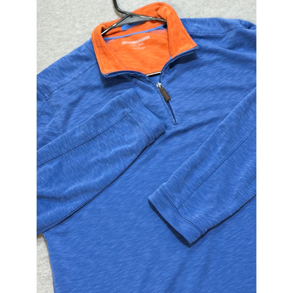 Johnston & Murphy Mens Performance (L) Blue Orange Slub 1/4 Zip Pullover Sweater